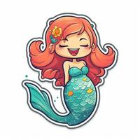 Colorful Mermaid Sticker Graphic with White Border Outline Generative AI photo