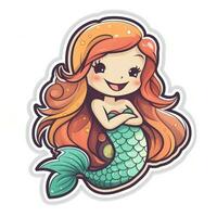 Colorful Mermaid Sticker Graphic with White Border Outline Generative AI photo