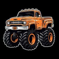 Orange Monster Truck Sticker Graphic with White Border and Black Outline photo