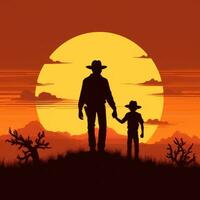 Cowboy Hat Silhouette Holding Hands with Child Simple Cartoon Design photo