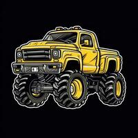 Yellow Monster Truck Sticker Graphic with White Border and Black Outline photo