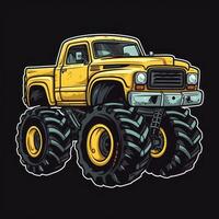 Yellow Monster Truck Sticker Graphic with White Border and Black Outline photo