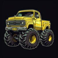 Yellow Monster Truck Sticker Graphic with White Border and Black Outline Generative AI photo