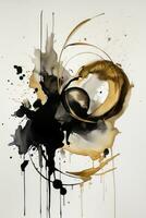 Elegant Black and Gold Watercolor Style Abstract Painting Generative AI photo