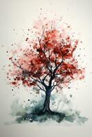 Watercolor Dogwood Tree Painting with a Simple and Minimalistic Style Generative AI photo