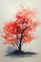Watercolor Dogwood Tree Painting with Minimalistic Style Generative AI photo