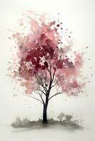 Watercolor Dogwood Tree Painting with Minimalistic Style Generative AI photo