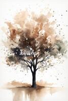 Minimalistic Magnolia Tree Watercolor Painting photo