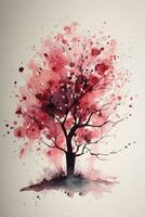 Watercolor Redbud Tree Painting with Minimalistic Style photo