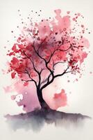 Minimalistic Redbud Tree Watercolor Painting photo