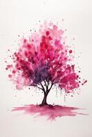 Minimalistic Redbud Tree Watercolor Painting photo