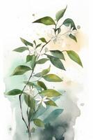 Watercolor Star Jasmine Painting Simple and Minimalistic Style Generative AI photo