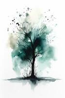 Winter Watercolor Minimalistic Tree Painting Generative AI photo