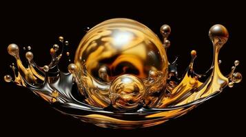 Organic Style Art Golden Liquid Bubble and Stream Generative AI photo