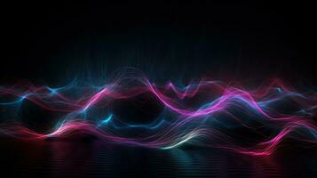 Neon Wave Patterns on Black Background Generative AI photo