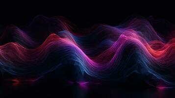 Neon Wave Patterns on Black Background in Dark Purple and Light Maroon Colors Generative AI photo