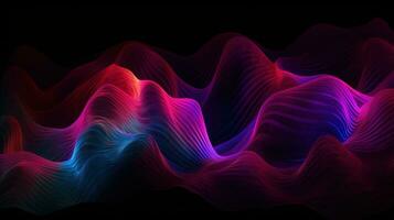 Neon Wave Patterns on Black Background in Dark Purple and Light Maroon Colors Generative AI photo