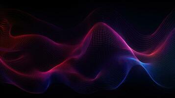 Neon Wave Patterns on Black Background in Dark Purple and Light Maroon Colors Generative AI photo