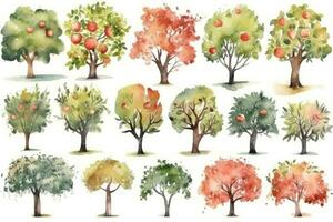 HandDrawn Watercolor Apple Trees Collection A Forest of Apple Trees Generative AI photo