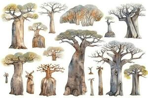 HandDrawn Watercolor Baobab Trees Collection A Forest Pack photo