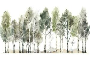 Birch Tree Forest Watercolor Collection  HandDrawn Set of Trees Ideal for NatureThemed Designs Generative AI photo