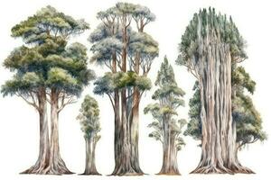 HandDrawn Watercolor Cypress Trees Collection for Forest Scenes Generative AI photo