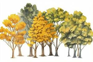 HandDrawn Watercolor Ginkgo Trees Collection Set of Ginkgo Trees in a Forest Pack Generative AI photo