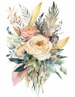 Soft PastelColored Boho Wedding Bouquet Watercolor Illustration Generative AI photo