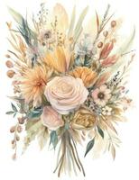 Soft PastelColored Boho Wedding Bouquet Watercolor Illustration photo
