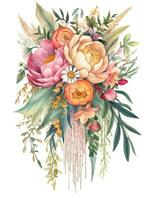 Vibrant Watercolor Illustration of an Elegant Boho Wedding Bouquet photo