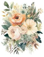 Soft PastelColored Boho Wedding Bouquet Watercolor Illustration photo