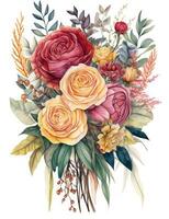 Vibrant Watercolor Illustration of an Elegant Boho Wedding Bouquet photo