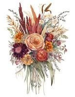 Vibrant Watercolor Illustration of an Elegant Boho Wedding Bouquet photo