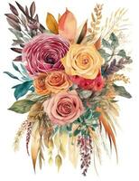 Vibrant Watercolor Illustration of an Elegant Boho Wedding Bouquet photo