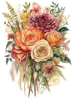 Vibrant Watercolor Illustration of an Elegant Boho Wedding Bouquet photo