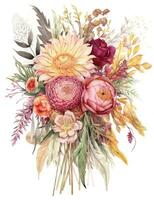 Vibrant Watercolor Illustration of an Elegant Boho Wedding Bouquet photo