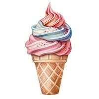 Delicious Soft Serve Ice Cream Watercolor Illustration Generative AI photo