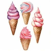 Delicious Soft Serve Ice Cream Watercolor Illustration Generative AI photo