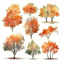 HandDrawn Watercolor Maple Trees Collection for Forest Scenes Generative AI photo