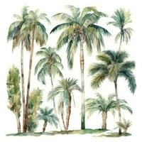 Tropical Paradise HandDrawn Watercolor Palm Trees Collection Generative AI photo