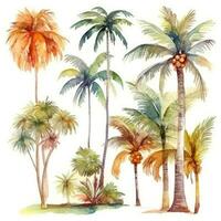 Tropical Paradise HandDrawn Watercolor Palm Trees Collection Generative AI photo