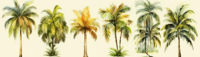 Tropical Paradise HandDrawn Watercolor Palm Trees Collection Generative AI photo