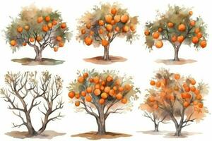 HandDrawn Watercolor Persimmon Trees Collection Forest Pack 1 Generative AI photo