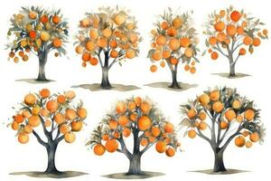 Persimmon Tree Forest Collection HandDrawn Watercolor Trees Generative AI photo