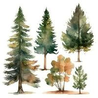 HandDrawn Watercolor Pine Trees Collection for Forest Scenes Generative AI photo