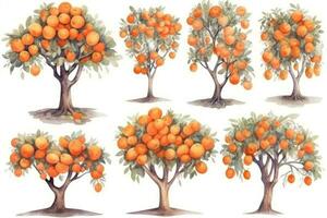 HandDrawn Watercolor Persimmon Trees Collection Forest Pack of Three Generative AI photo
