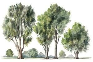 HandDrawn Watercolor Poplar Trees Collection for Forest Scenes Generative AI photo