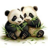 Adorable Baby Pandas Enjoying Bamboo in Pixar Style AI Generated photo