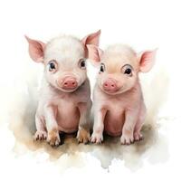 Cute and Fluffy Baby Pigs Watercolor Clipart on White Background AI Generated photo