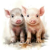 Cute and Fluffy Baby Pigs Watercolor Clipart on White Background AI Generated photo